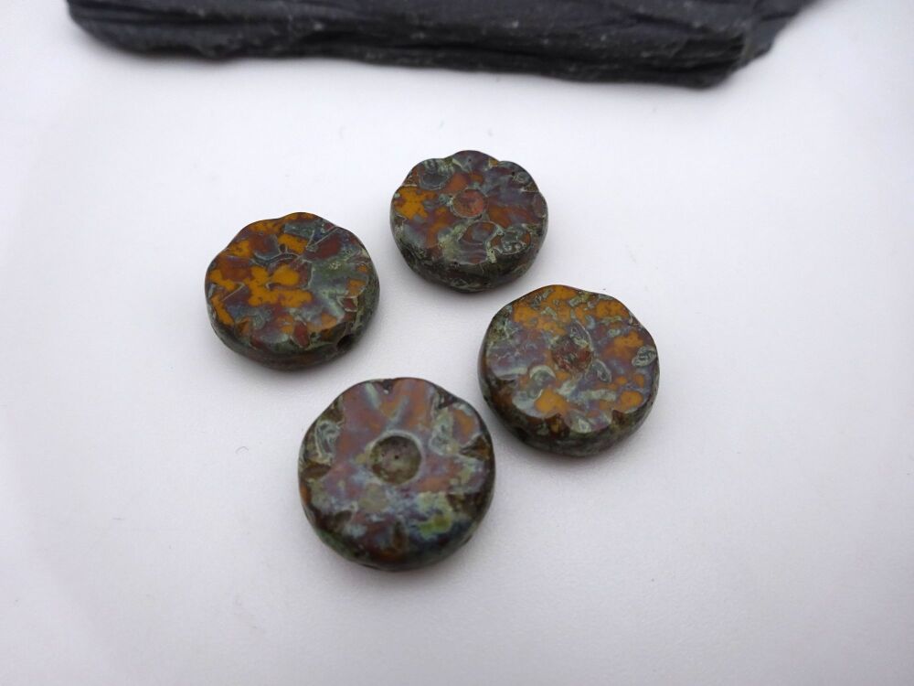 czech glass orange tone discs