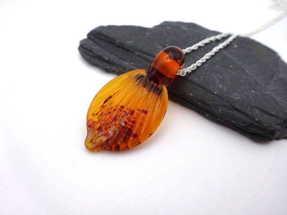 amber frit leaf pendant