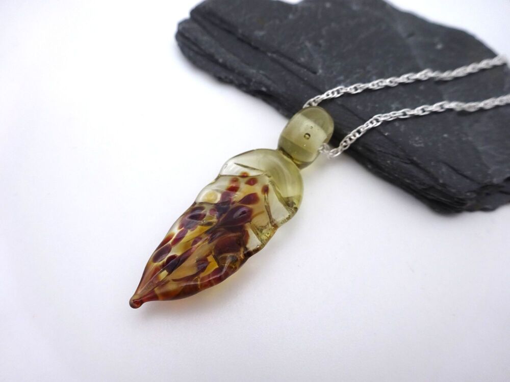 light brown frit leaf pendant