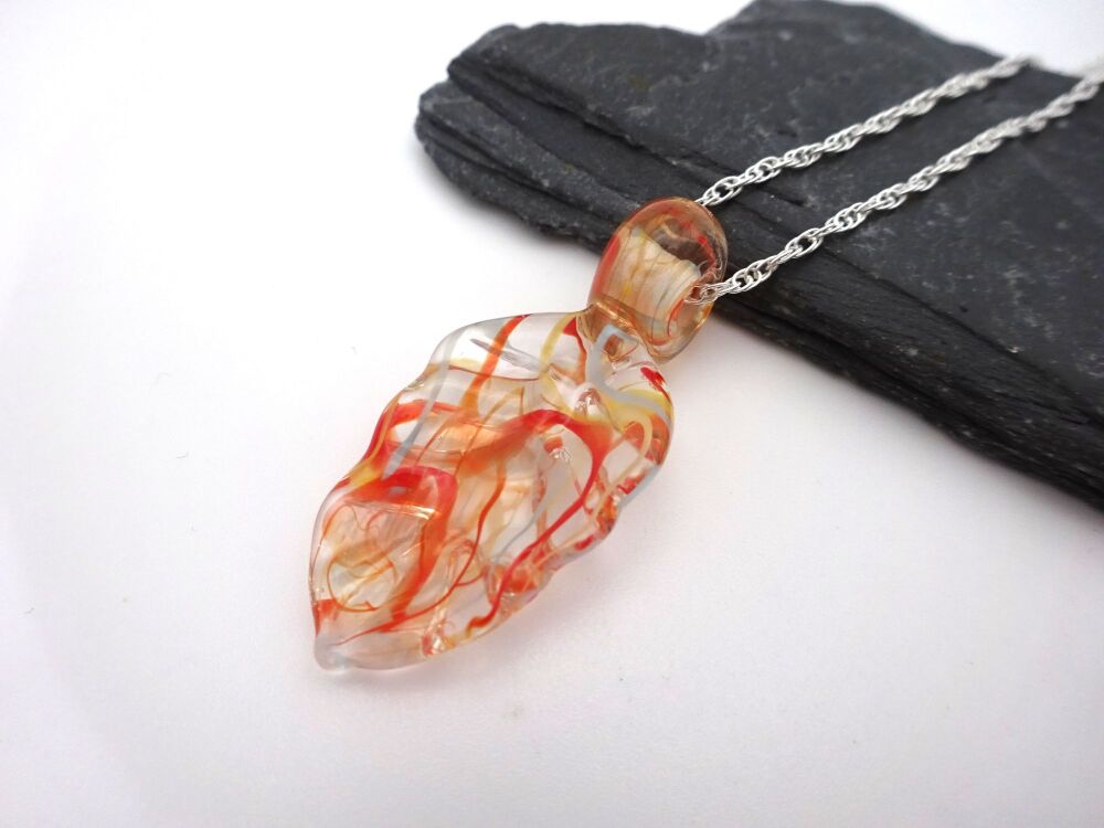 red whispy leaf pendant