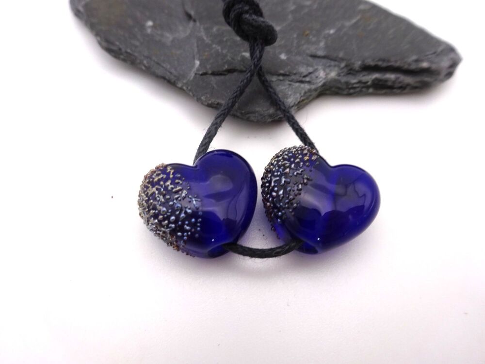 blue and silver frit hearts
