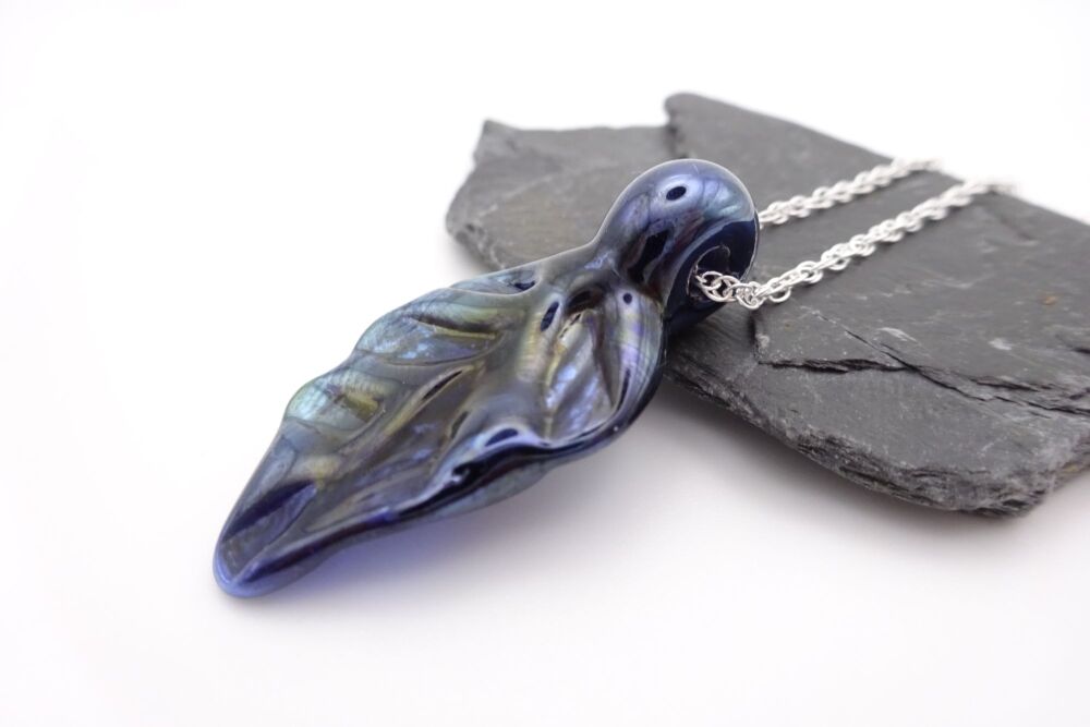 metallic blue leaf pendant