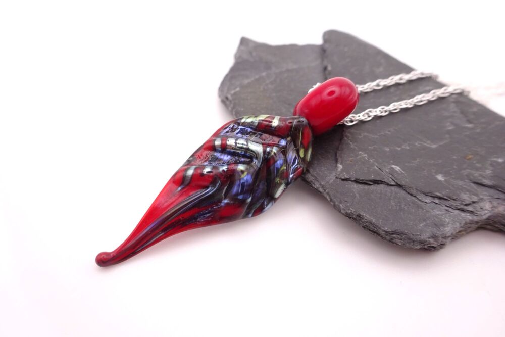 red and silver leaf pendant