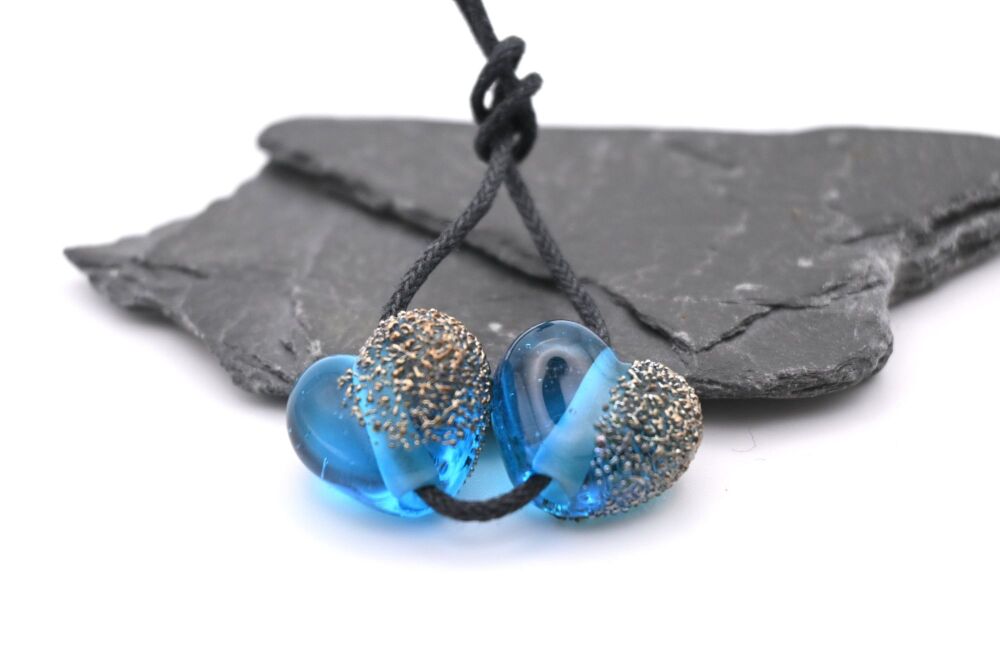 blue and silver frit hearts