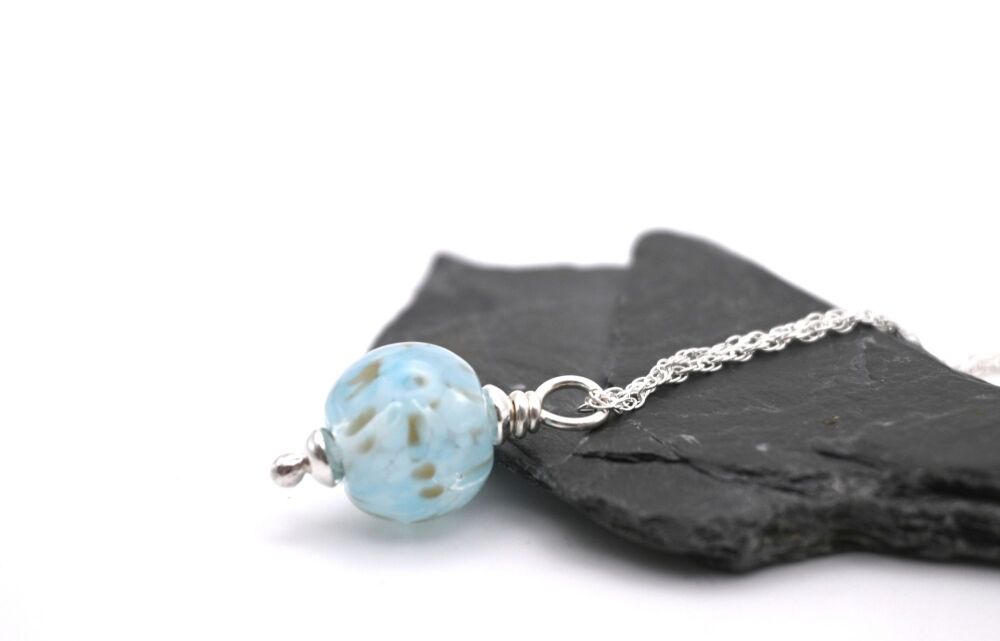 blue speckled sphere pendant