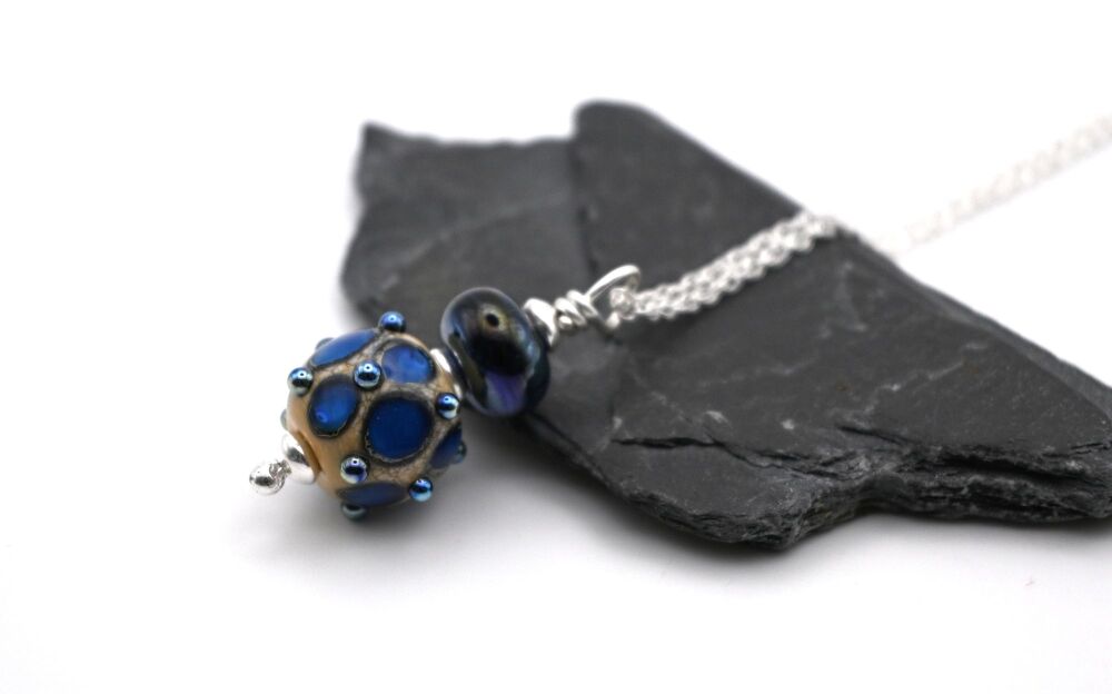 metallic blue raised dots pendant