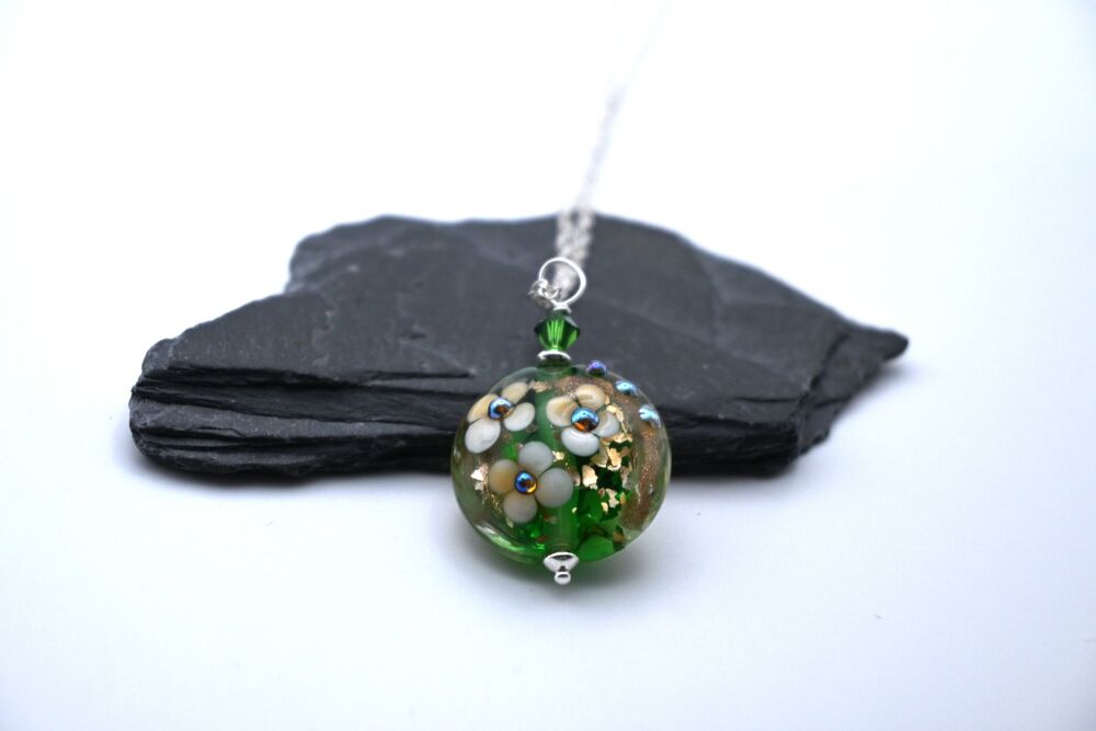 green and gold glitter flower pendant