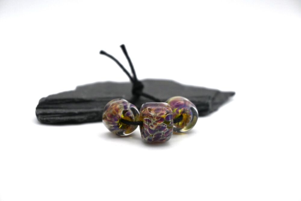 Green and purple frit chunky wheels trio