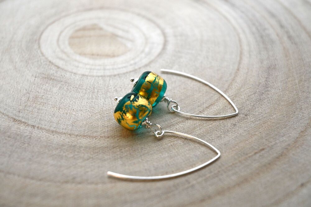teal and gold leaf drops