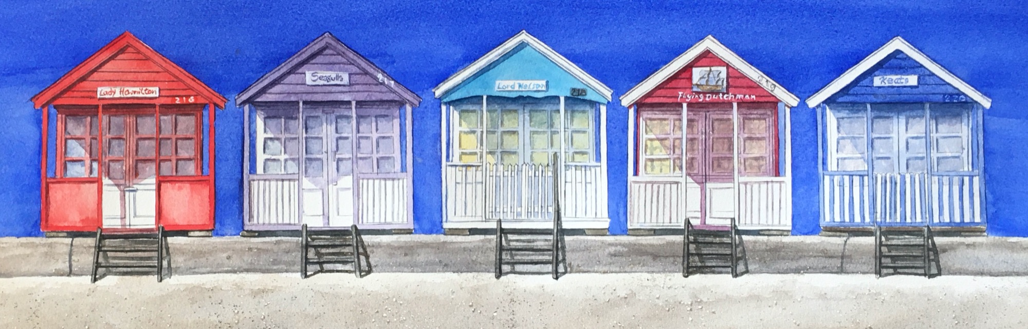 In Line Beach Huts by Rhodri Jones