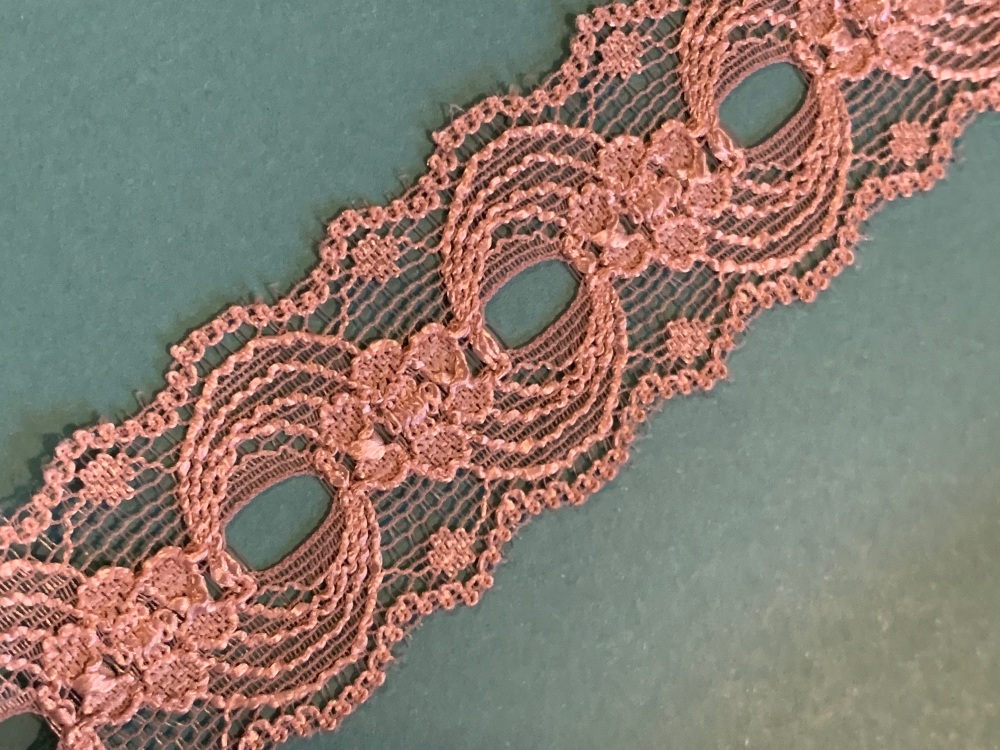 Dusty Pink Eyelet lace 45p per metre 25mm wide