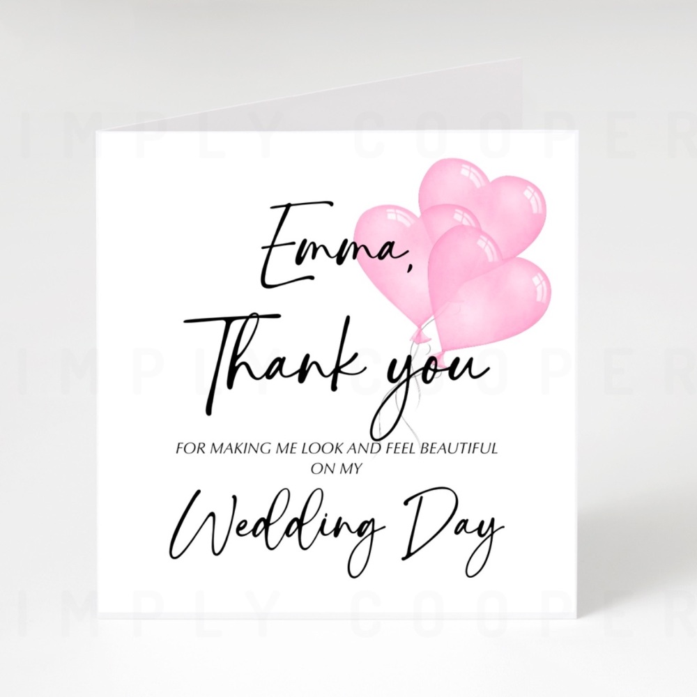 Wedding Day Vendor Thank You Card -  MUA or Hair