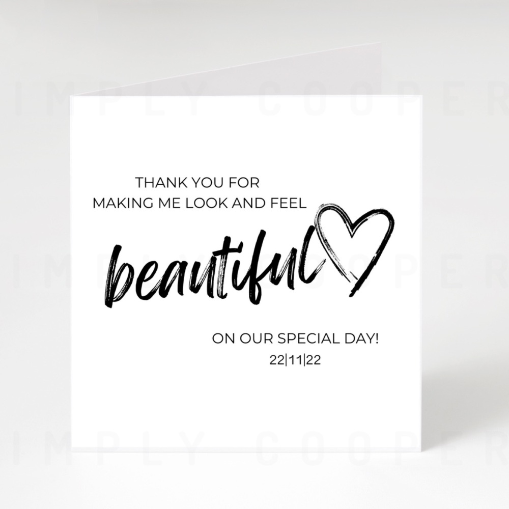 Wedding Day Vendor Thank You Card -  MUA or Hair