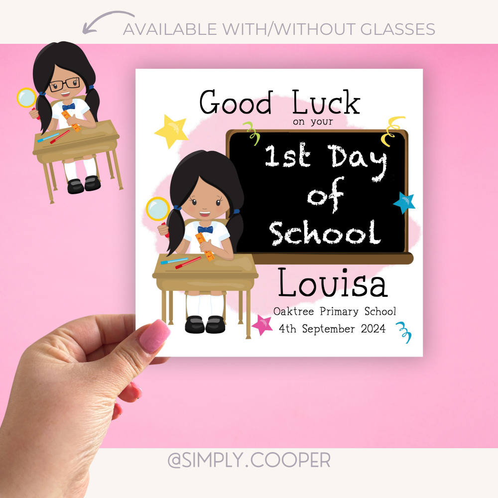 Girls First Day Of School Card Pink