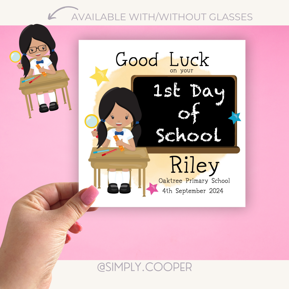 Girls First Day Of School Card Yellow