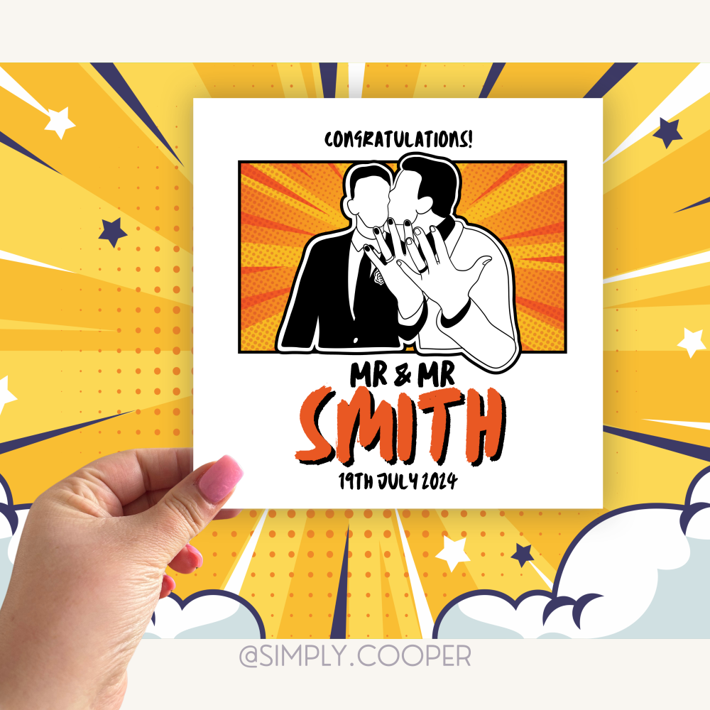 Congratulations Mr & Mr Wedding Day Card - Comic Style