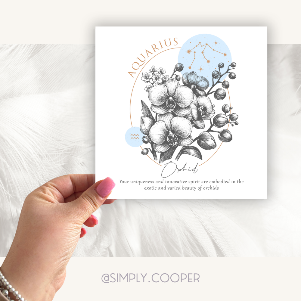 Aquarius Zodiac Birth Flower Card