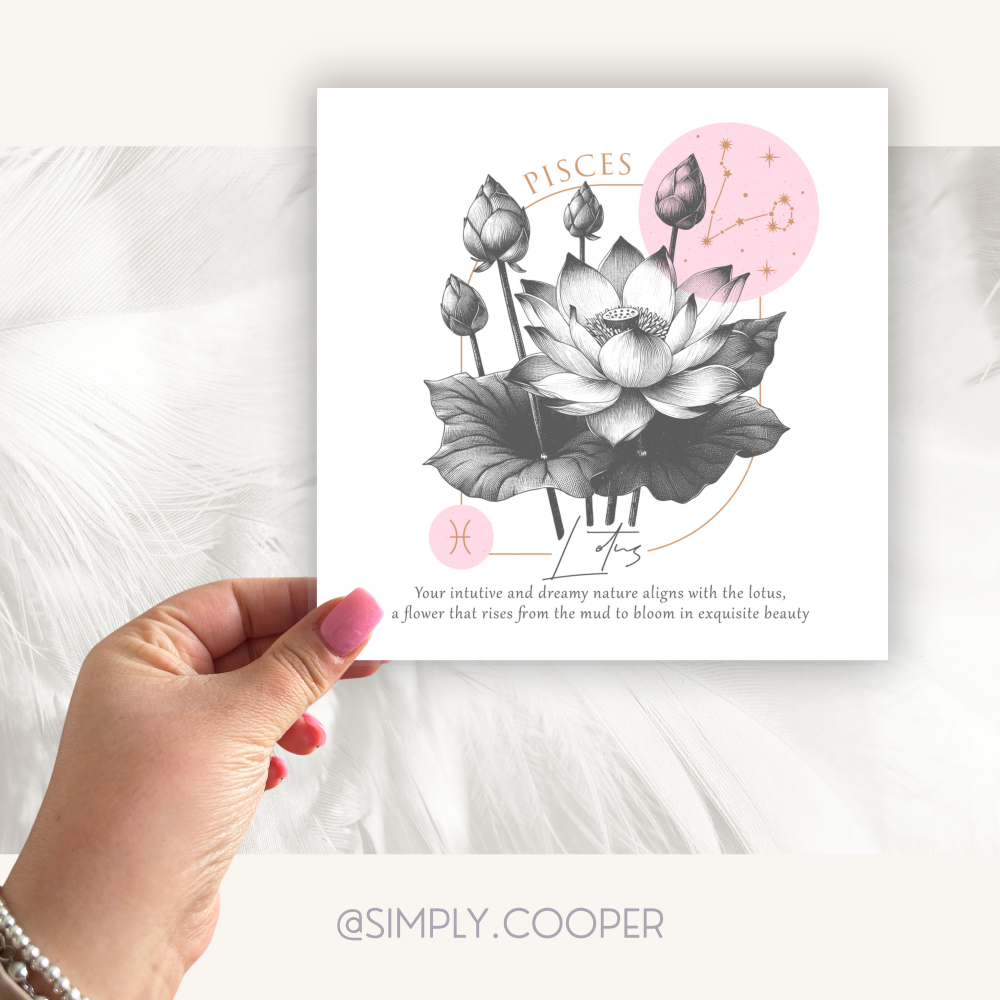 Pisces Zodiac Birth Flower Card