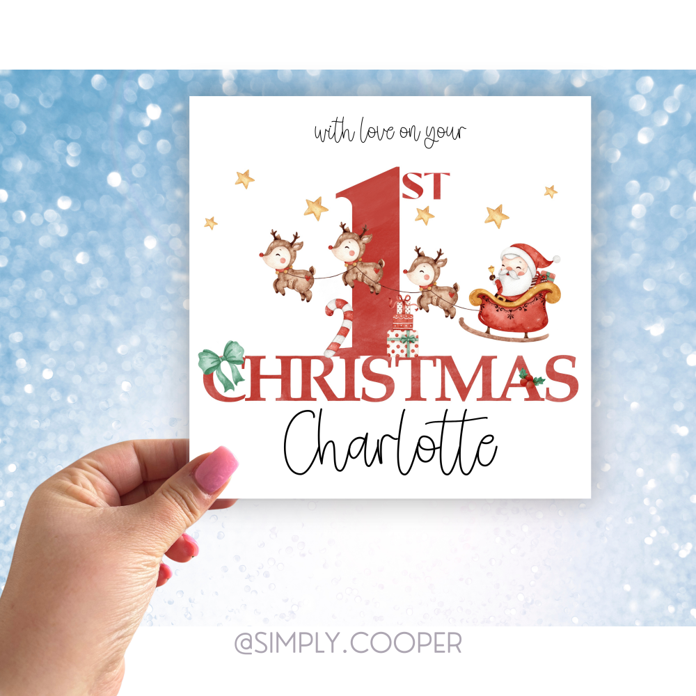 FIRST CHRISTMAS SANTA AND REINDEER CHRISTMAS CARD (UNISEX)