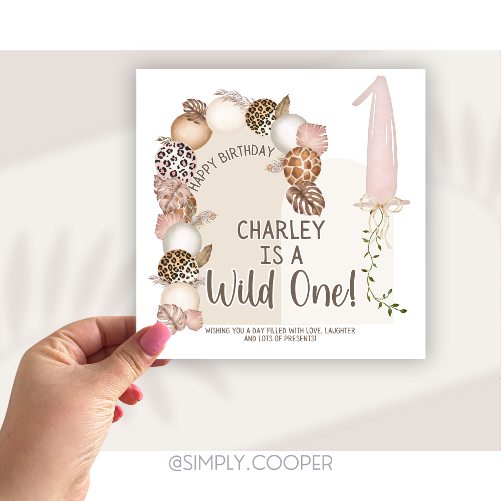 Cream Wild 1! Personalised 1st Birthday Card