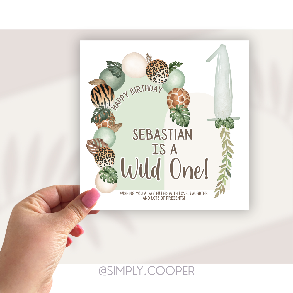 Green Wild 1! Personalised 1st Birthday Card