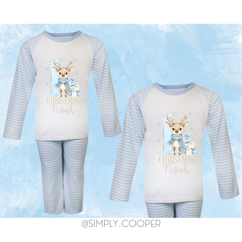 1st Christmas Cute Deer Pyjamas Blue