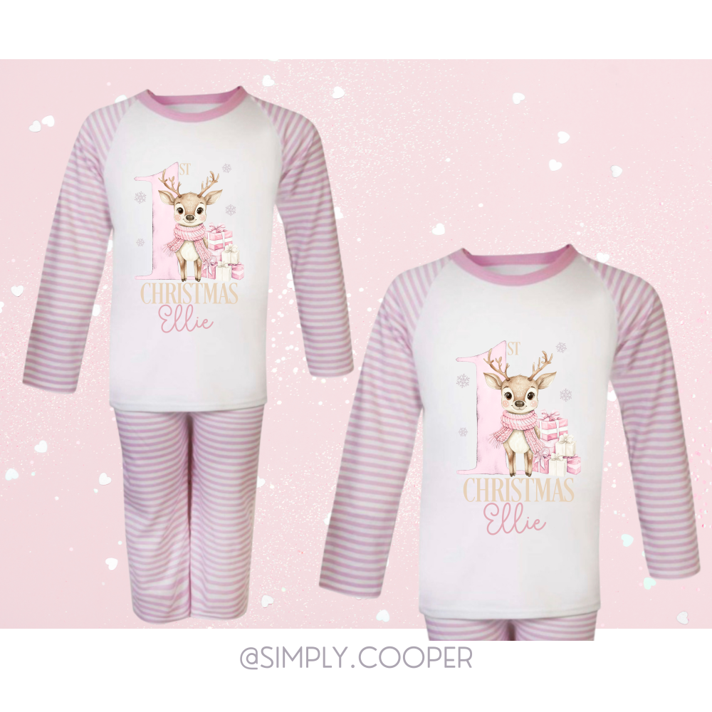 1st Christmas Cute Deer Pyjamas Pink