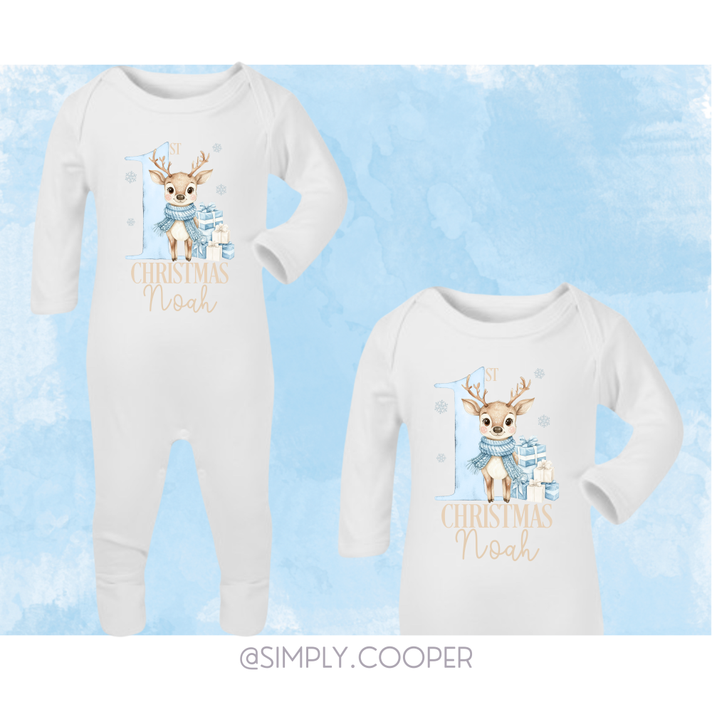 1st Christmas Cute Deer Romper Blue