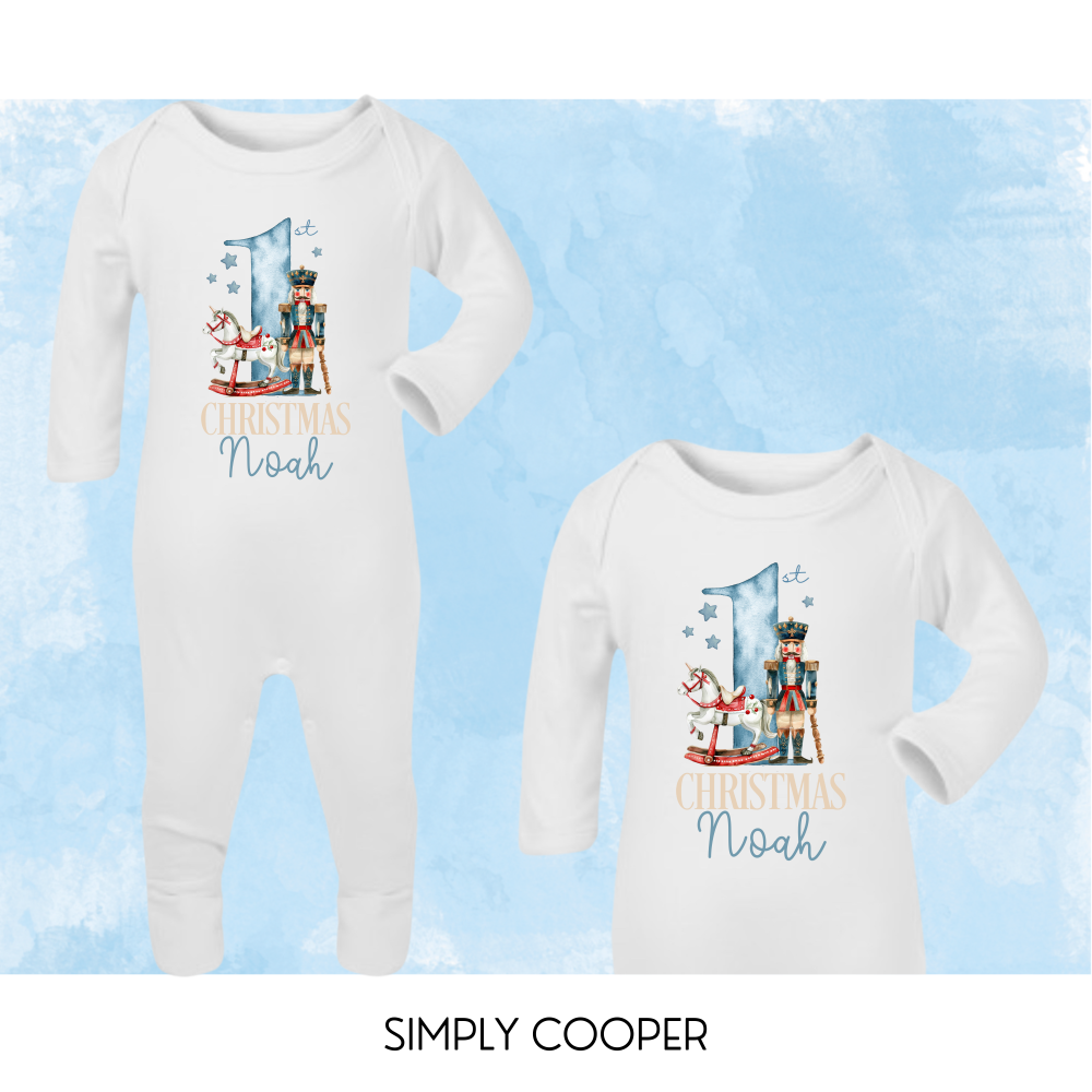 1st Christmas Nutcracker Romper Blue