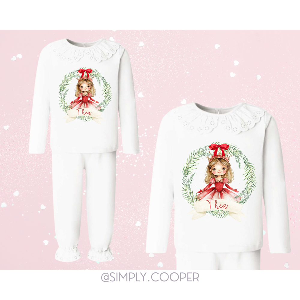 Sugarplum Fairy Wreath Personalised Pyjamas White Frills