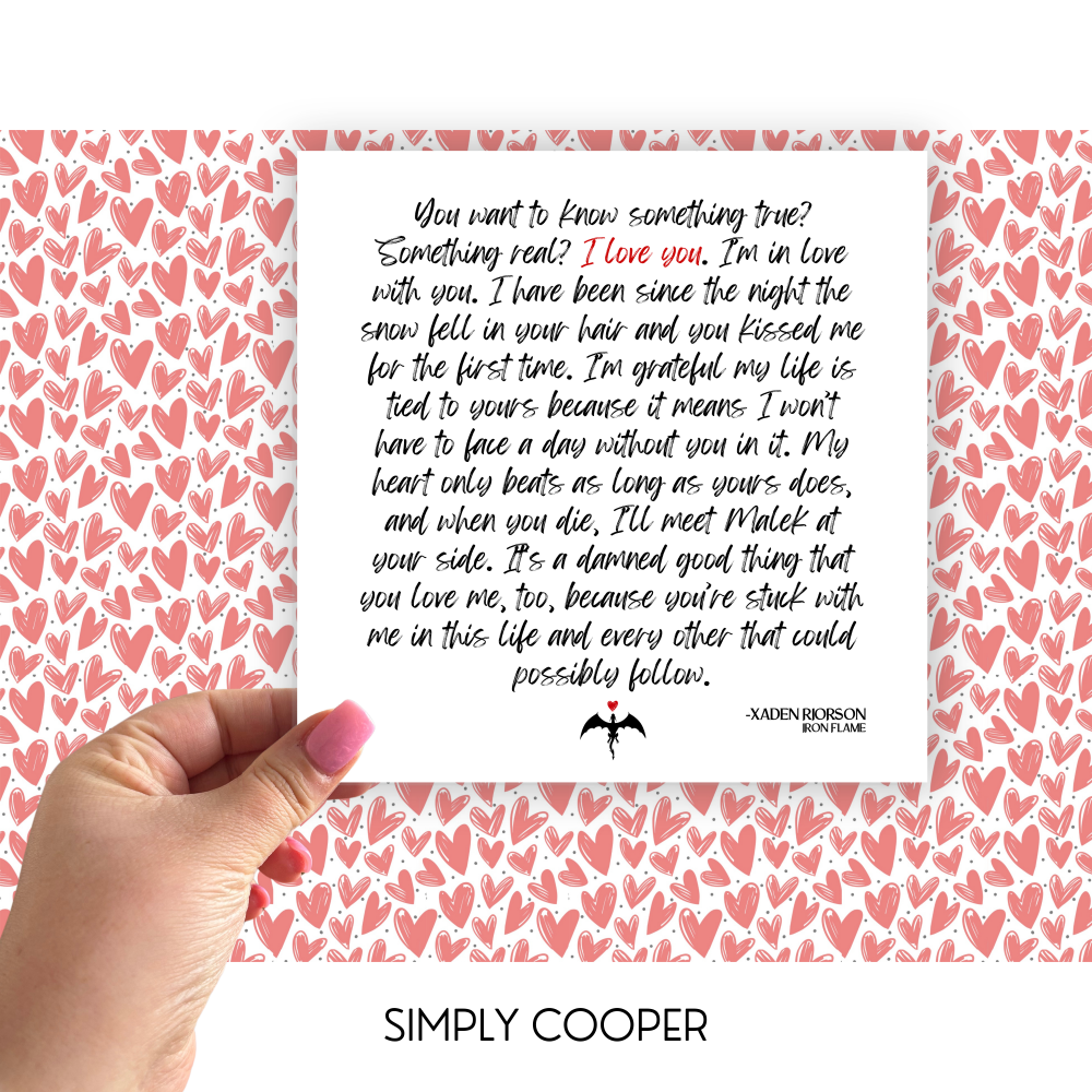 Xaden's I Love You Quote Valentines Card - Fourth Wing // Iron Flame