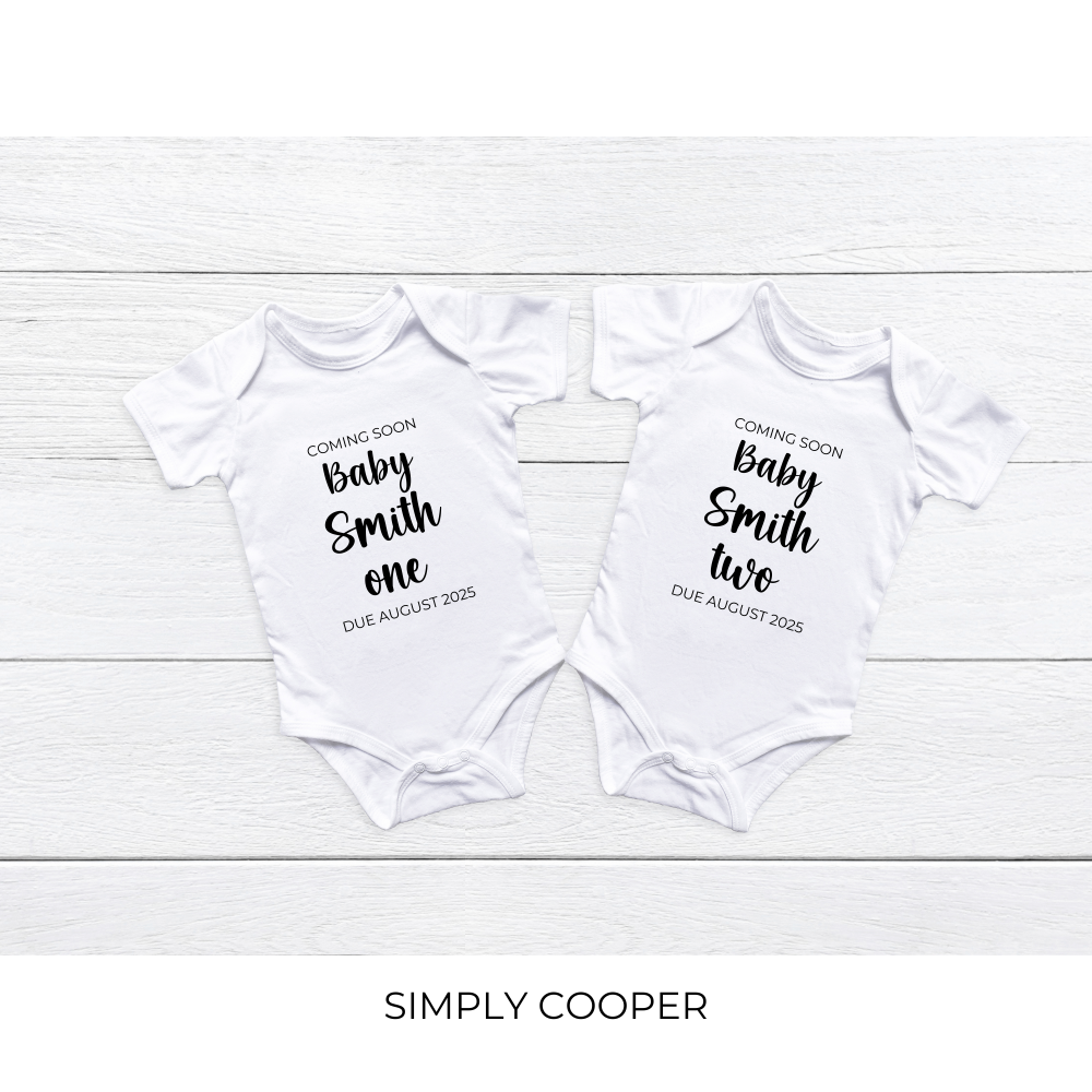TWIN PREGNANCY ANNOUNCEMENT BABY VESTS