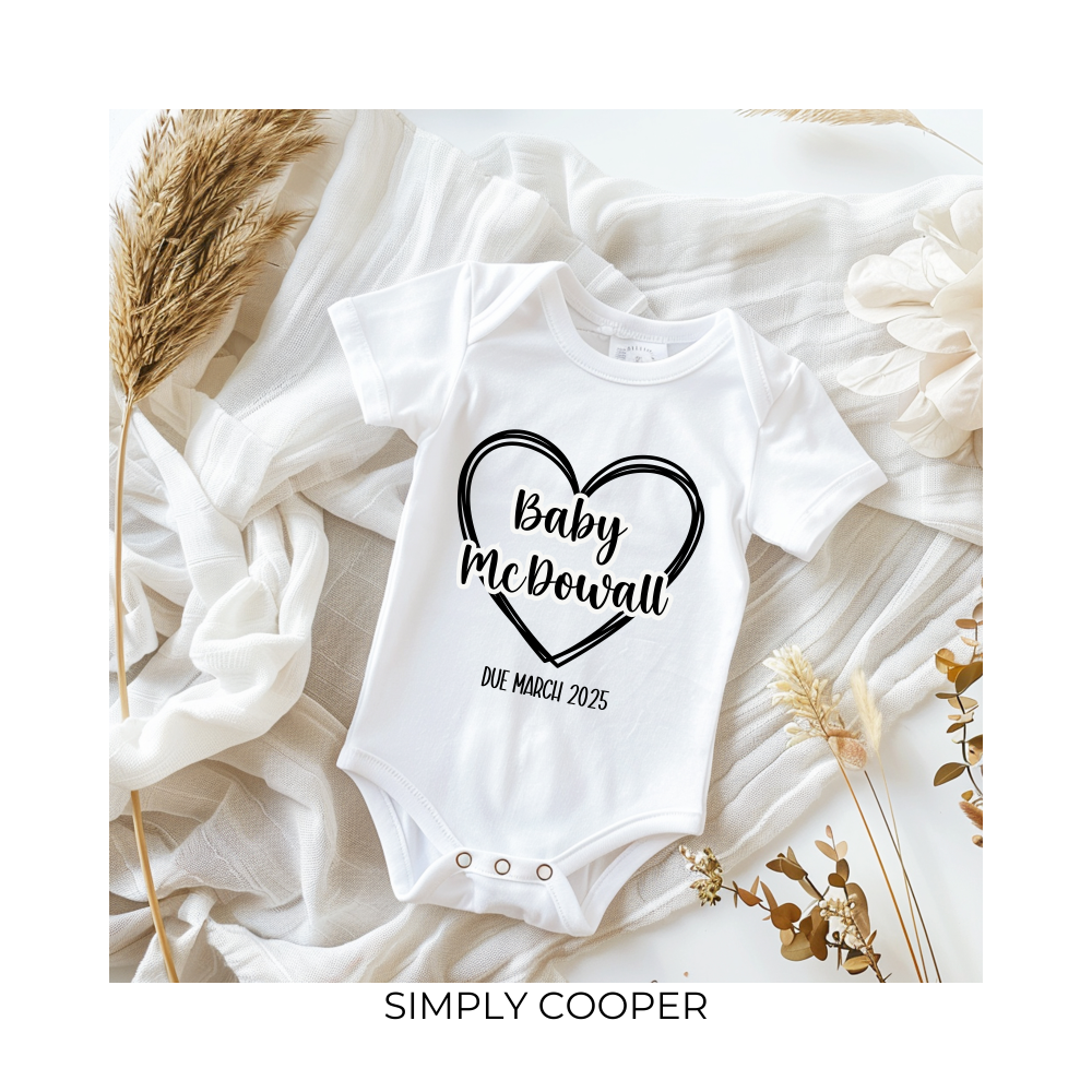 NAME IN HEART PREGNANCY ANNOUNCEMENT BABY VEST
