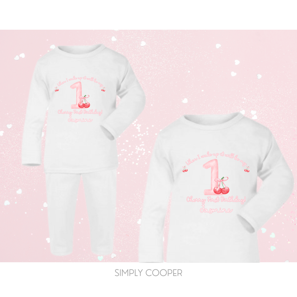 CHERRY FIRST BIRTHDAY PYJAMAS