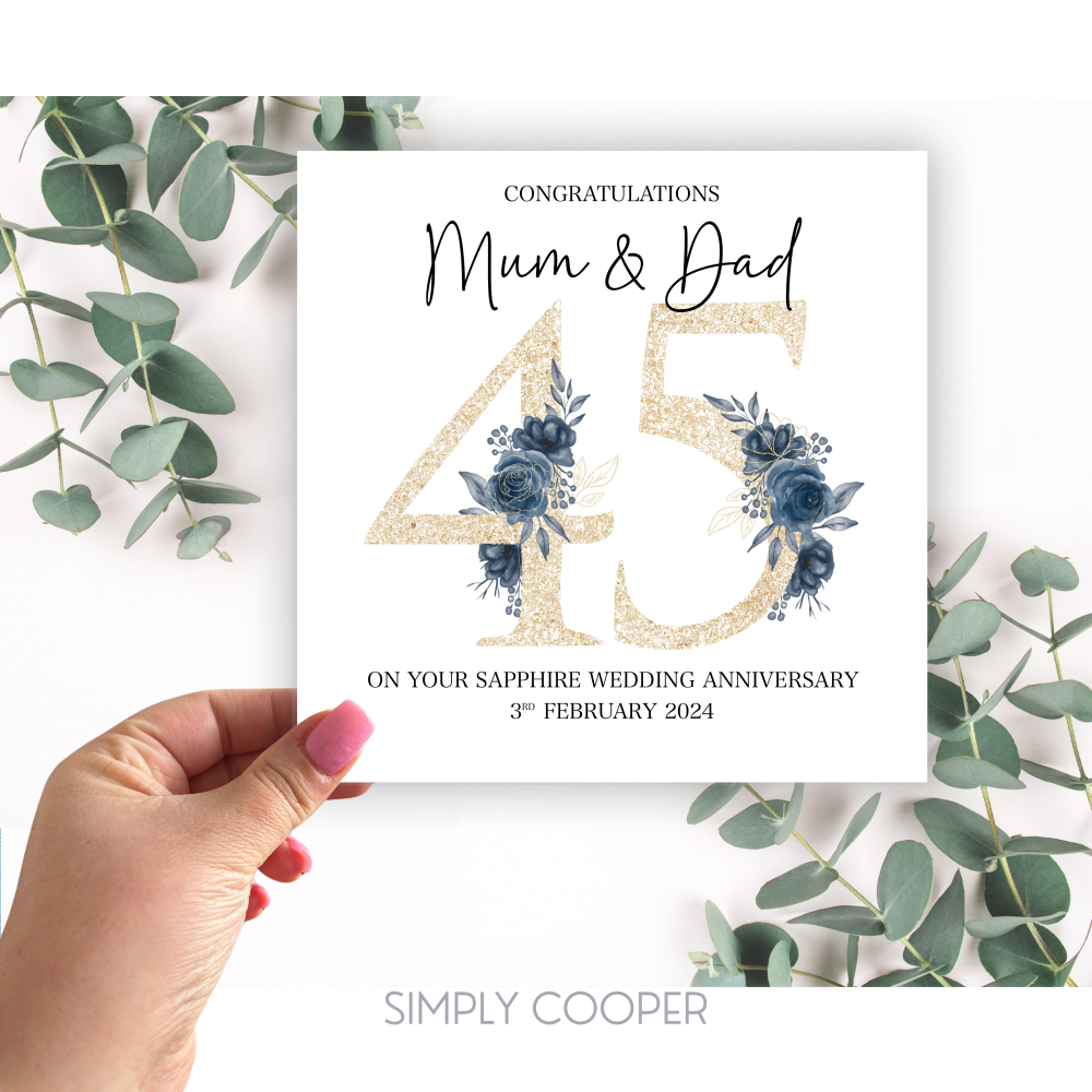 Sapphire Anniversary Personalised Card
