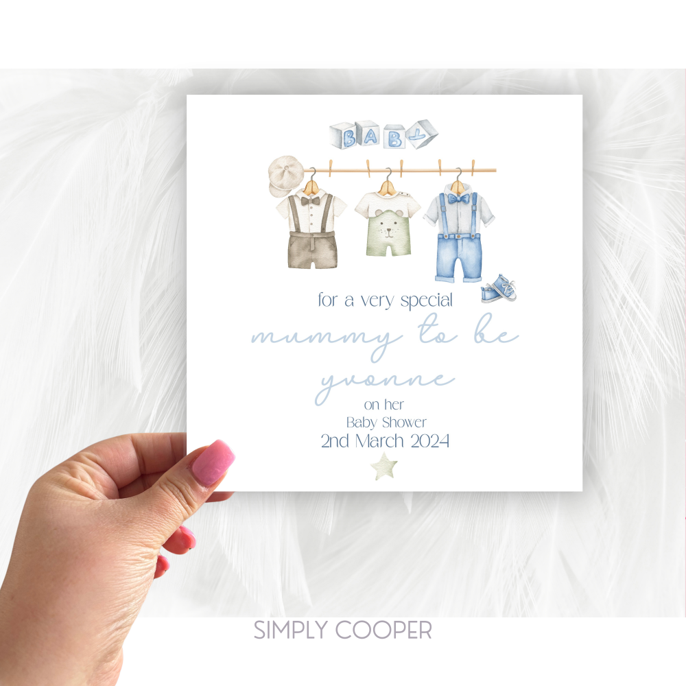 BLUE CLOTHES BABY SHOWER CARD