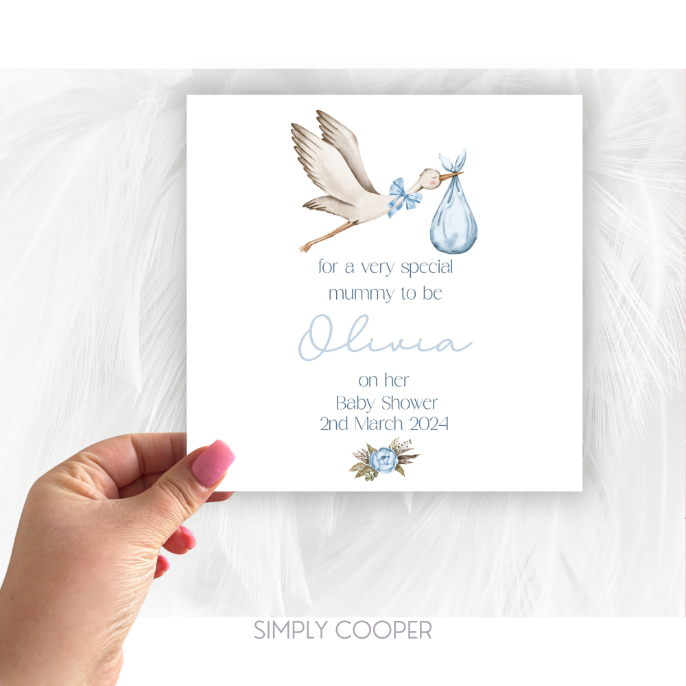 BLUE STORK BABY SHOWER CARD