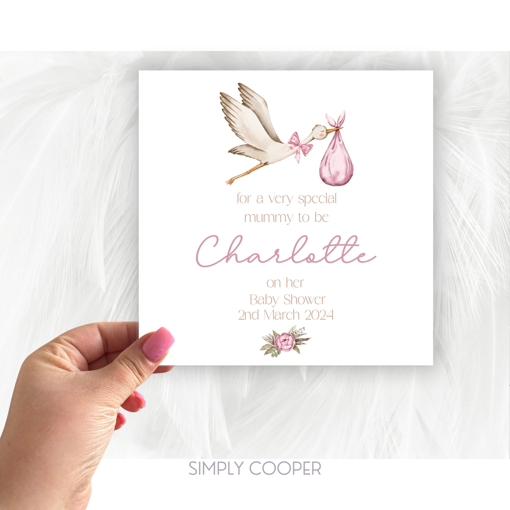 PINK STORK BABY SHOWER CARD