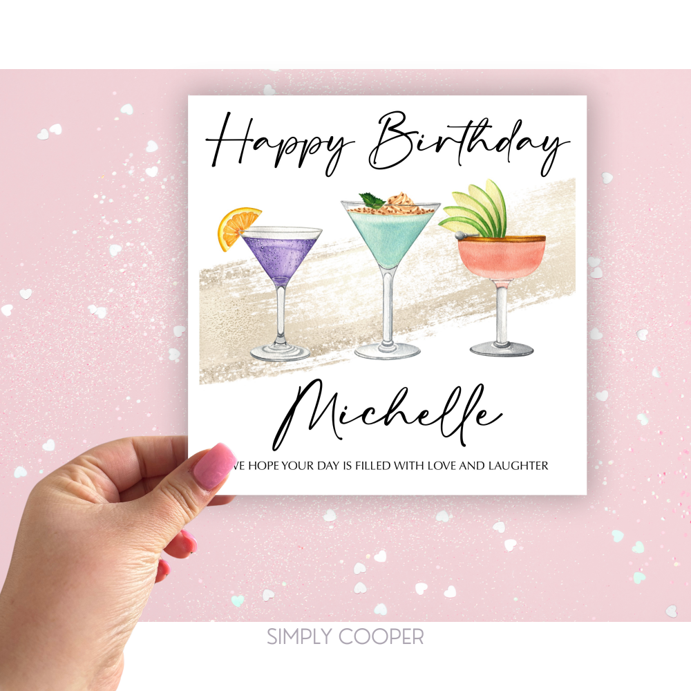 Cocktails Personalised Birthday Card