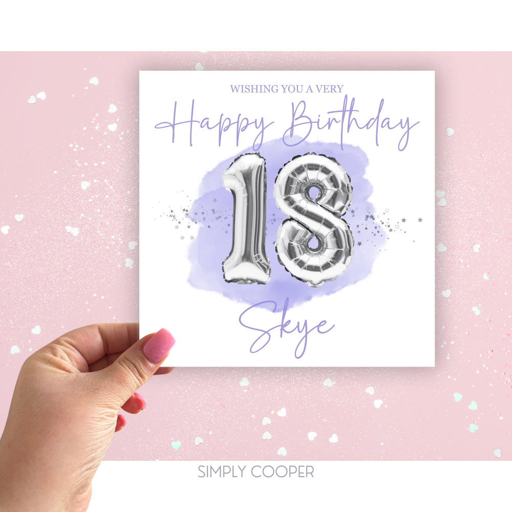 Happy 18th Birthday Card - Lilac