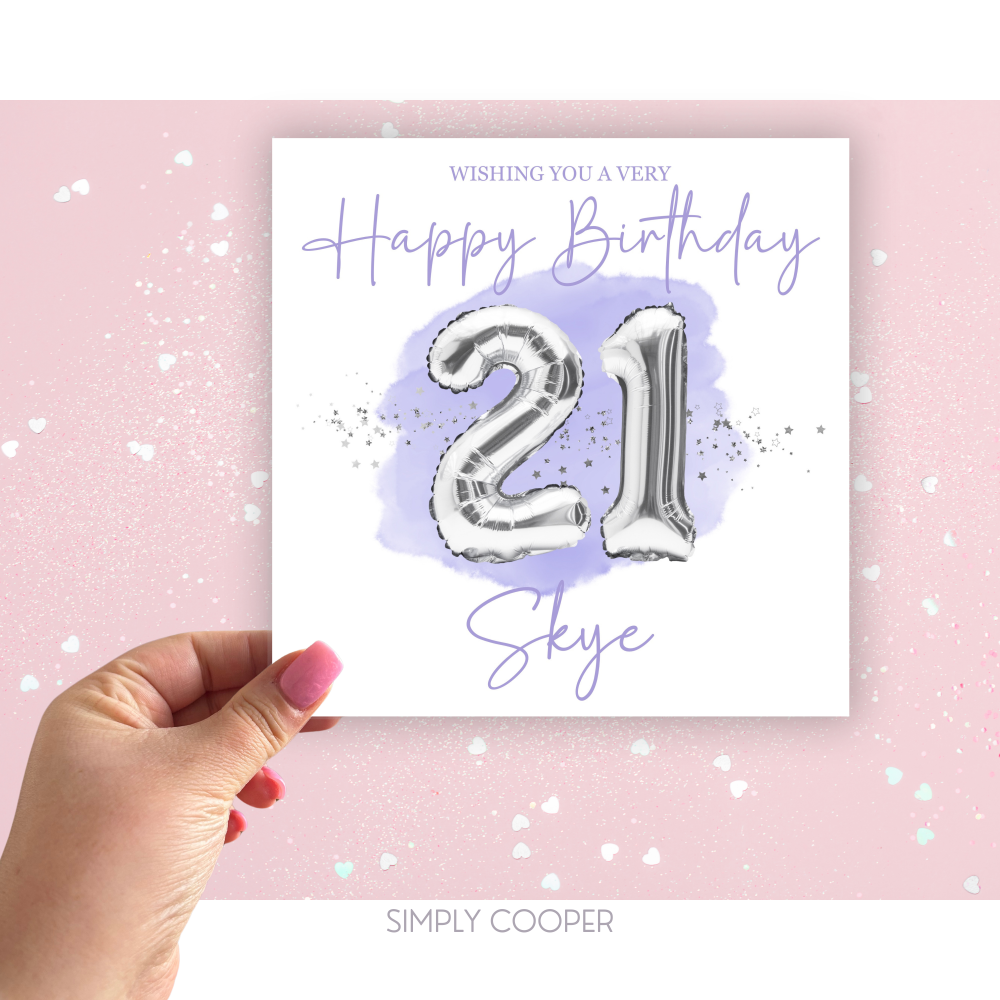 Happy 21st Birthday Card - Lilac