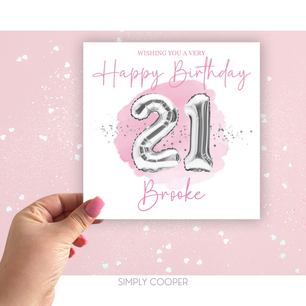 Happy 21st Birthday Card - Pink