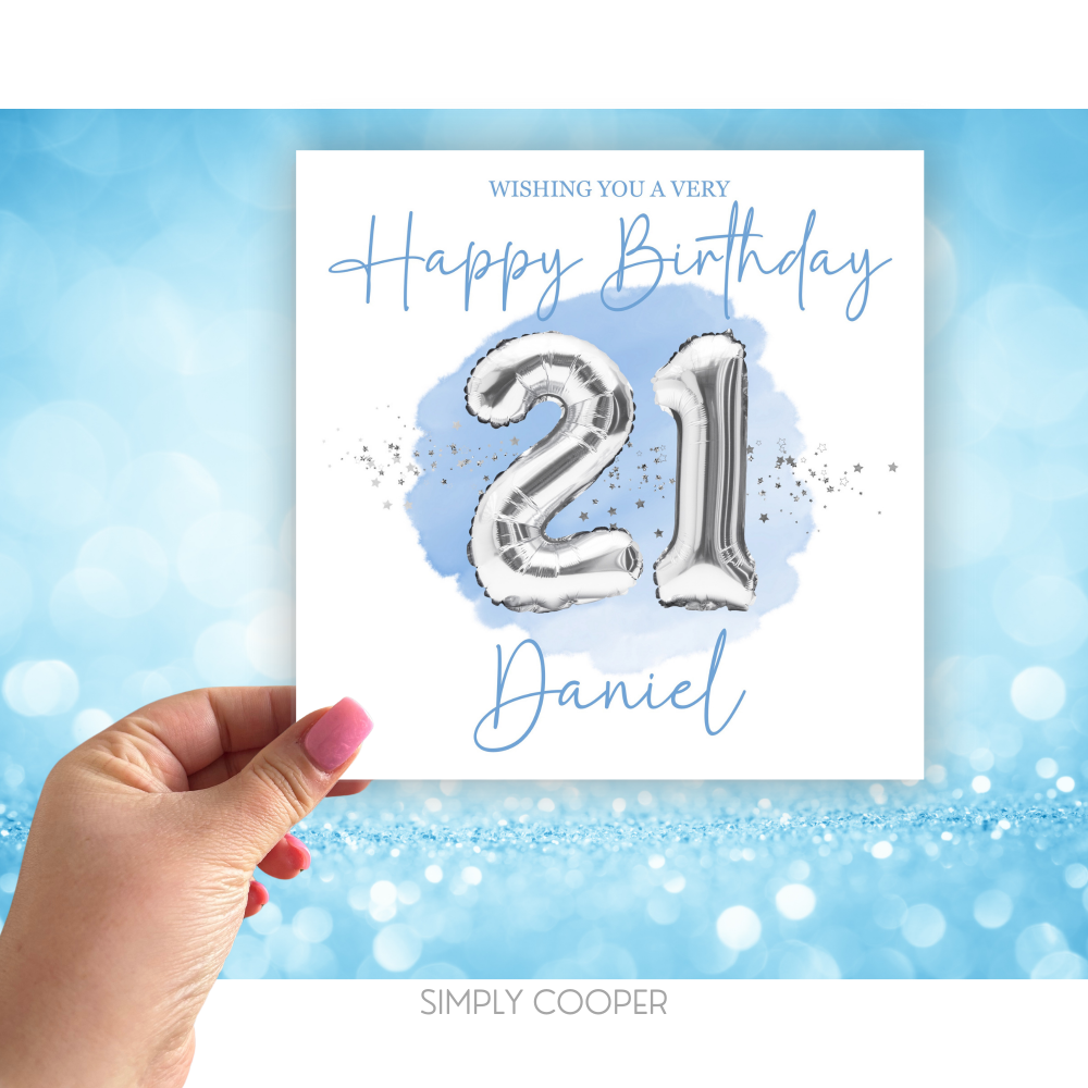 Happy 21st Birthday Card- Blue