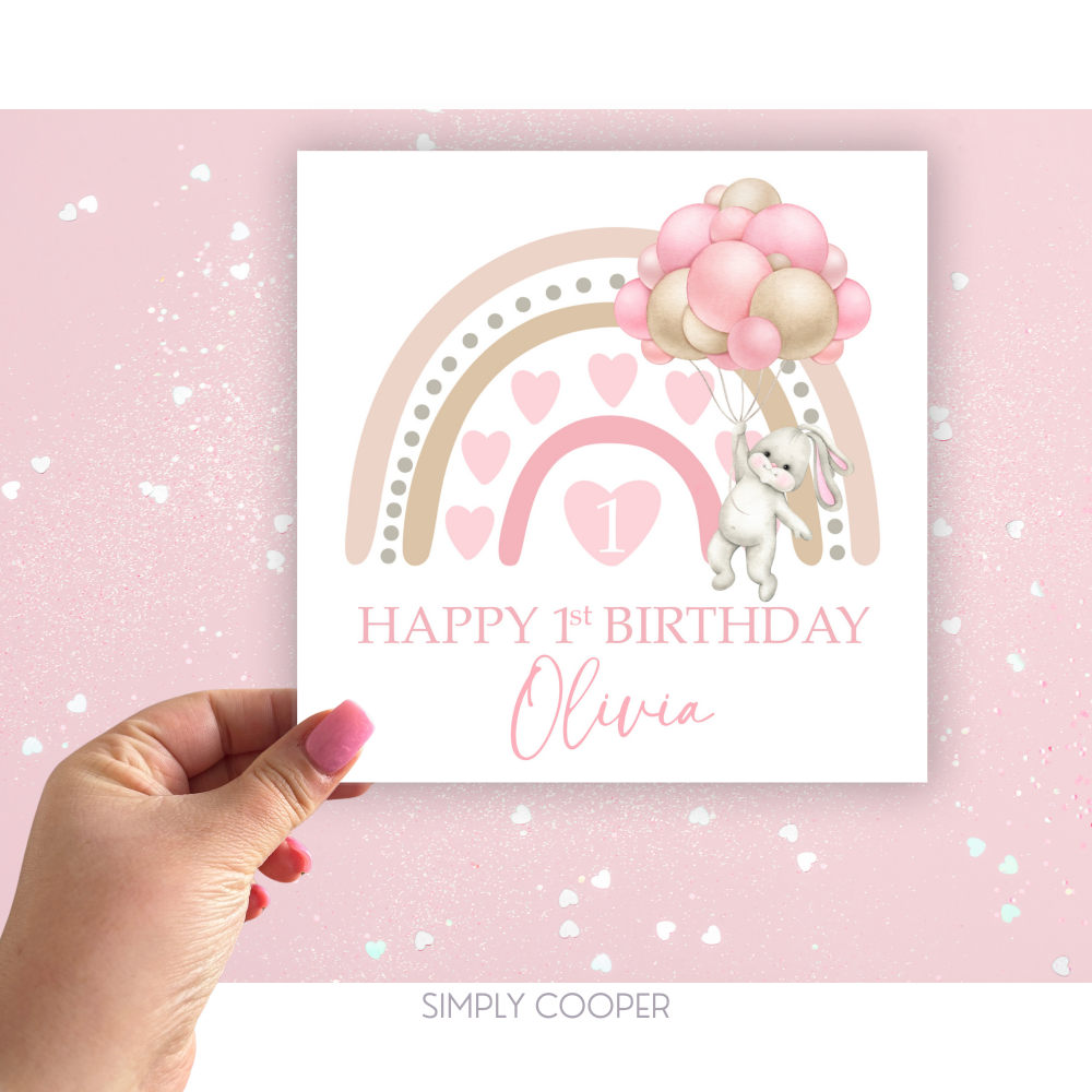 1st Birthday Pink Bunny Card
