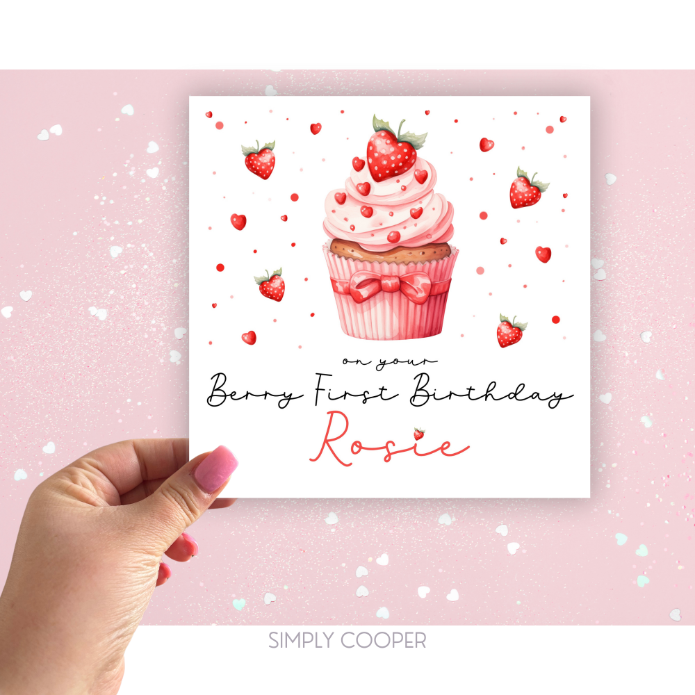 “Berry First Birthday” Personalised Girls Birthday Card