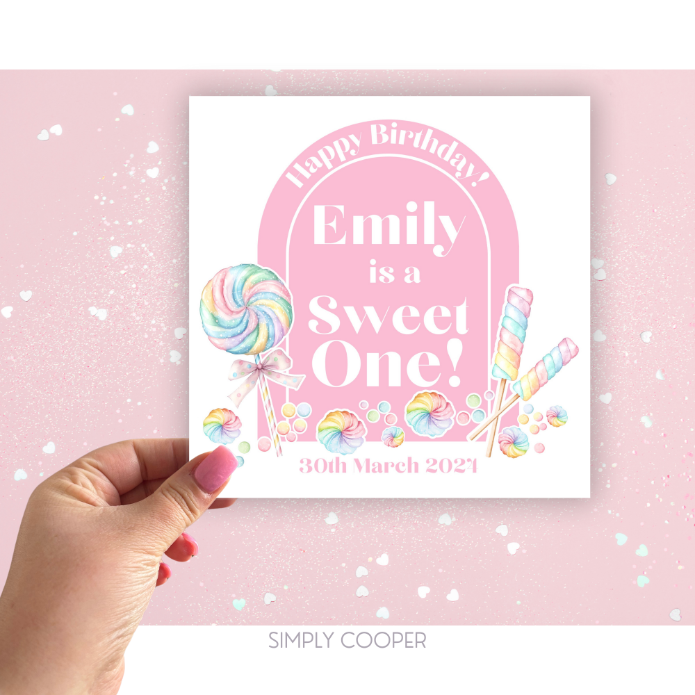 “Sweet One” Personalised Girls Birthday Card