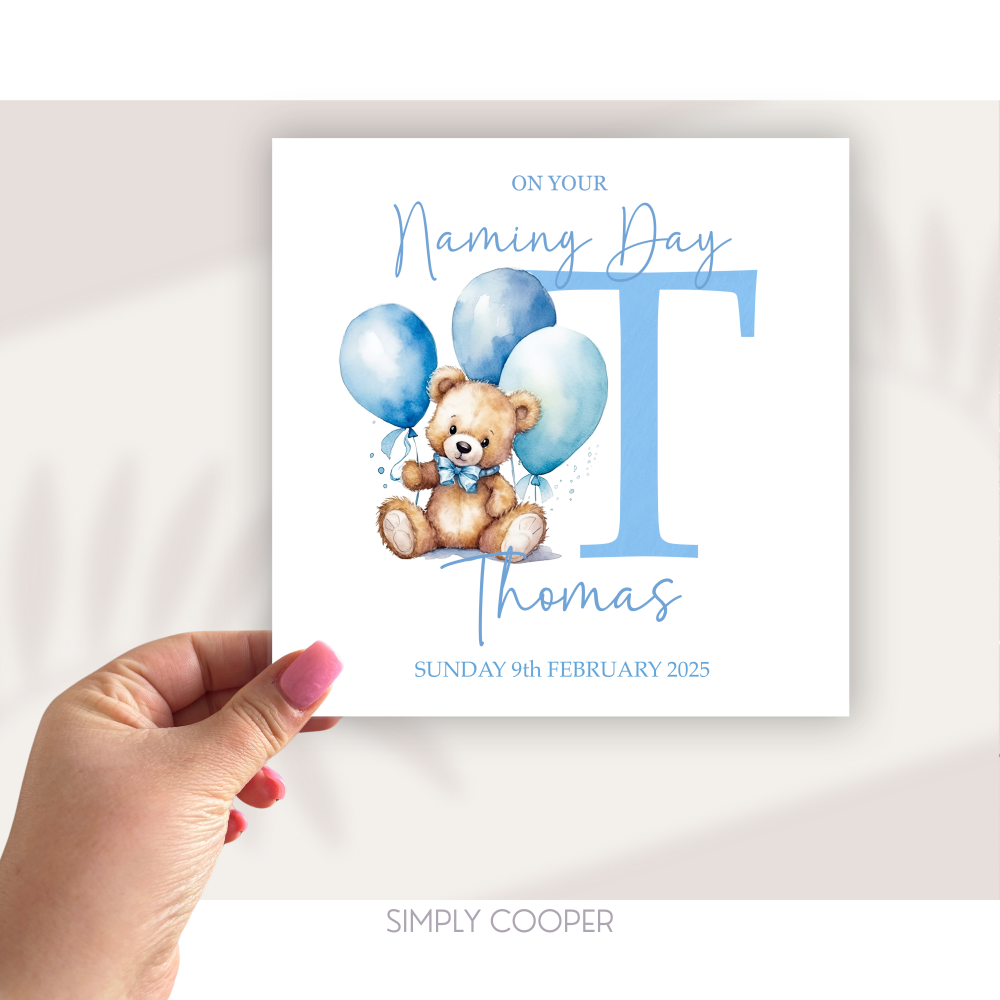 TEDDY INITIAL NAMING DAY CARD