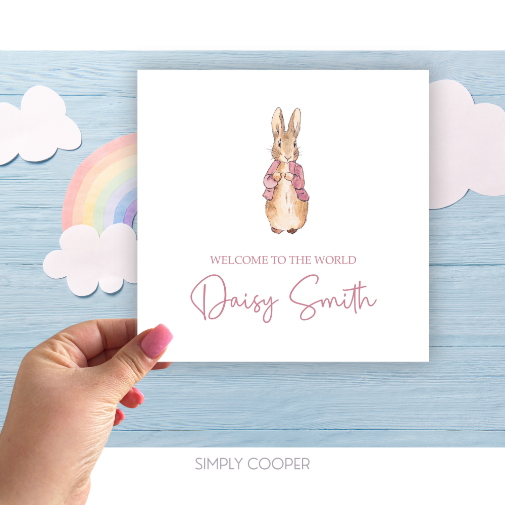 WELCOME TO THE WORLD BUNNY CELEBRATION CARD - PINK