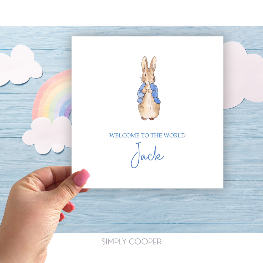 WELCOME TO THE WORLD BUNNY CELEBRATION CARD - BLUE