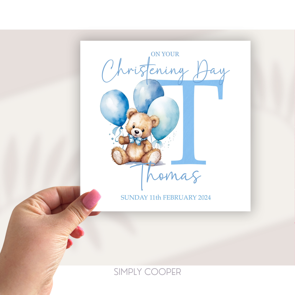 INITIAL CHRISTENING CARD - BLUE